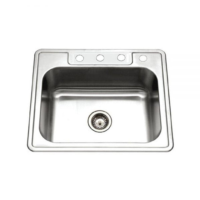 Houzer Glowtone Series 25" Stainless Steel Drop-in Topmount 4-hole Single Bowl Kitchen Sink - 2522-8BS4-1