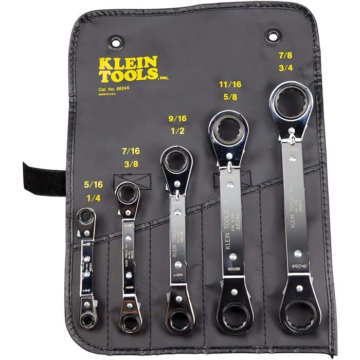 Klein Tools 68245 Reversible Ratcheting Box Wrench Set, 5-Piece, Black