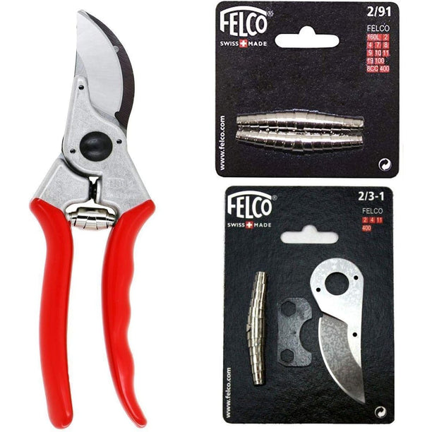 FELCO 2 Classic Bypass Pruner with Replacement Springs and 2/3-1 Blade Repair Kit