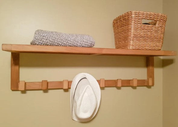 ARB - Teak Wall Shelf with 8 hooks