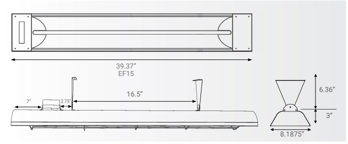 Eurofase Plug-In Series 39-Inch 1500 Watt Single Element 120V Electric Infrared Patio Heater In Black - EF15120B