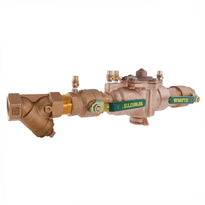 Watts - 11/2-LF009M2-QT-S - 1 1/2 IN Lead Free Reduced Pressure Zone Backflow Preventer Assembly, Quarter Turn Shutoff Valves, Bronze Strainer (Discontinued)