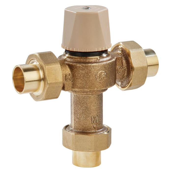 Watts LFMMVM1-US 3/4 3/4 IN Lead Free Thermostatic Mixing Valve, Solder Union End Connections, Adjustable Out 80-120 F 0559118