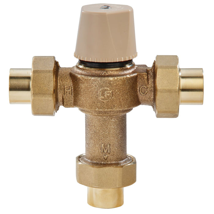 Watts LFMMVM1-US 3/4 3/4 IN Lead Free Thermostatic Mixing Valve, Solder Union End Connections, Adjustable Out 80-120 F 0559118