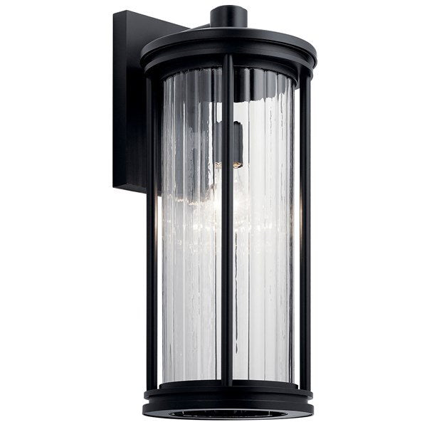 Kichler 59024BK Barras Aplique de pared para exteriores, 20 pulgadas, 1 luz, con vidrio acanalado transparente, negro