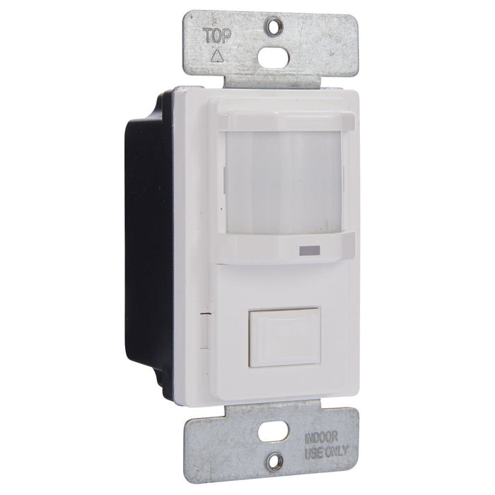 Intermatic IOS-DPBIMF-WH Sensor de ocupación PIR con pulsador residencial de pared, no requiere neutro, blanco