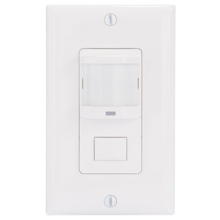 Intermatic IOS-DPBIMF-WH Sensor de ocupación PIR con pulsador residencial de pared, no requiere neutro, blanco