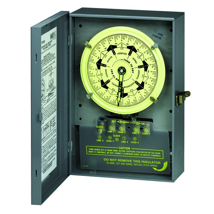 Intermatic T7401BC Interruptor horario mecánico de 7 días, 120 VCA, 60 Hz, 4 SPST, intervalo de 3,5 horas