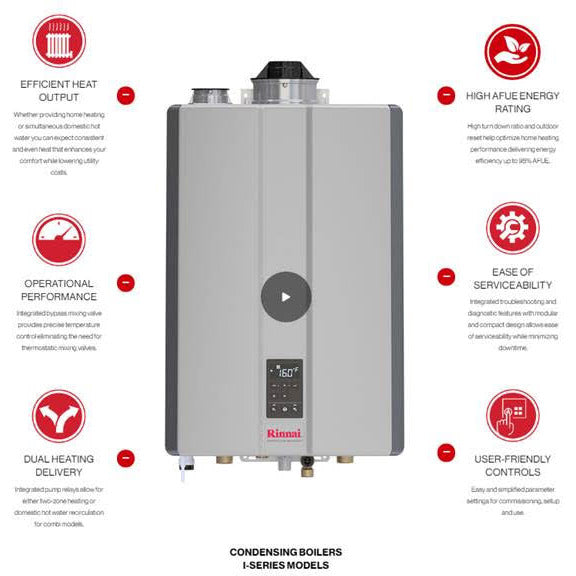  Rinnai Caldera de gas condensador i120SN, calentador de gas  natural para todo el hogar con diseño que ahorra espacio y características  inteligentes, (120 K BTU) : Herramientas y Mejoras del Hogar
