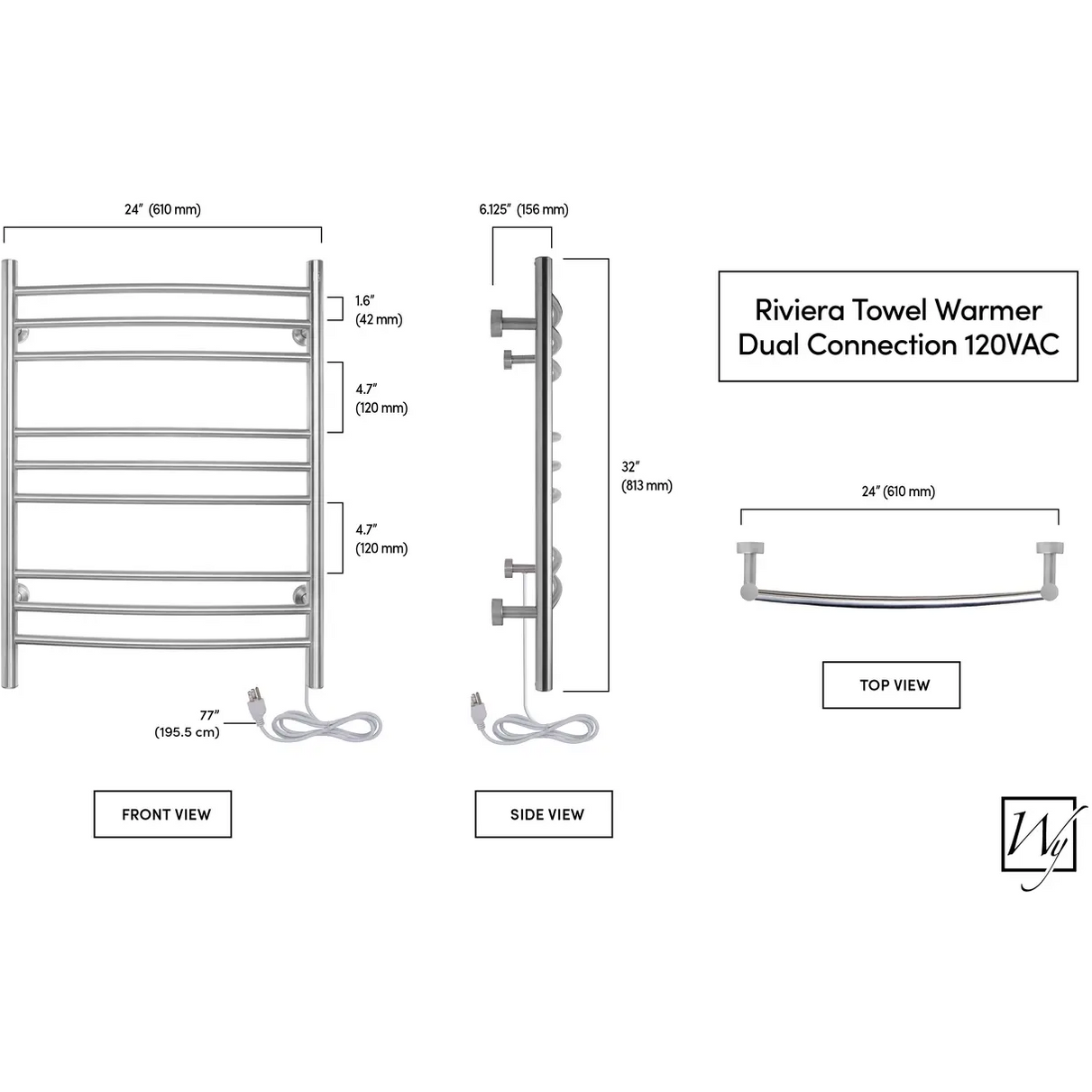 Warmlyyours Tw R09bs Hp Riviera Towel Warmer Brushed Dual Connec — Big Frog Supply